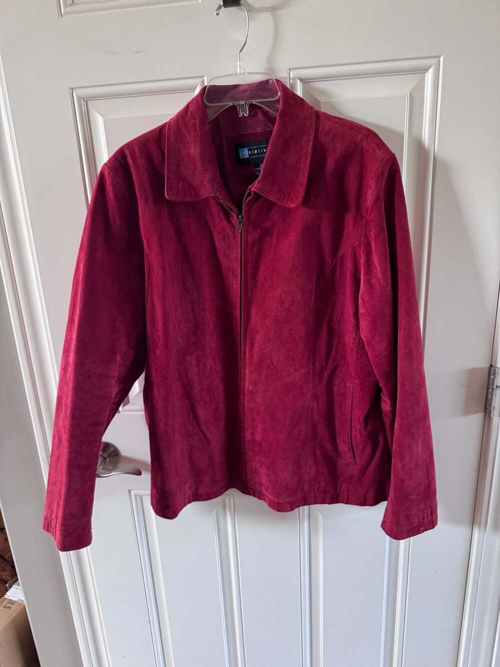 Relativity Women's Red Genuine Suede Leather Zip-Up Jacket
